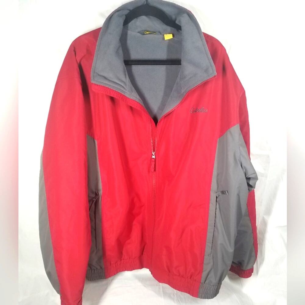 Cabelas Fleece Lined Windbreaker jacket, red and gray, 2XL